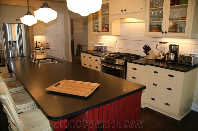 New Absolute Shanxi Black Honed Granite Kitchen Island Top, Contemporary Countertop