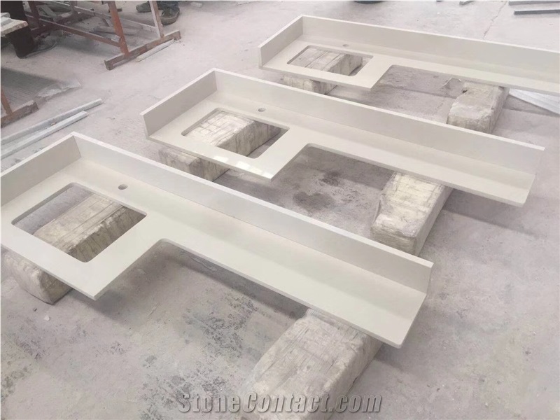 Pure White Quartz Stone Vanity Top / Bathroom Countertop