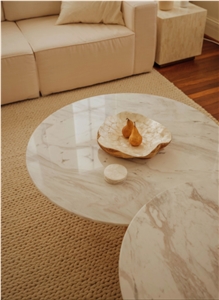Volakas White Marble Round Interior Living-Room Table