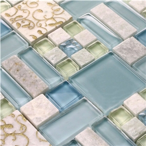 White Limestone Mix Crystal Glass Mosaic Panel