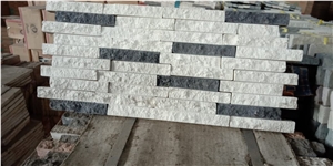 Well Cladding Random White and Plain Black Stone Mosaic