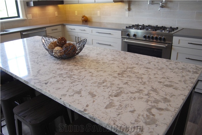 Alaska White Quartz Stone Kitchen Island Countertop from China