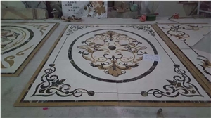 Beige Marble Mix Silver Dragon Rectangle Floor Medallion