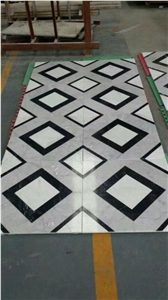 Beige Marble Water Ripple Floor Medallion Pattern