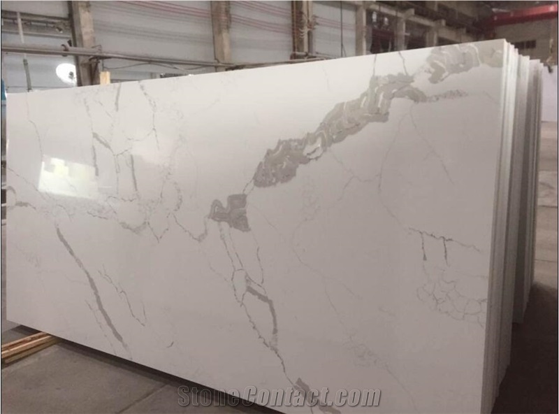 Bianco Calacatta Solid Surface Marble Quartz Stone Factory White Kitchen Slab