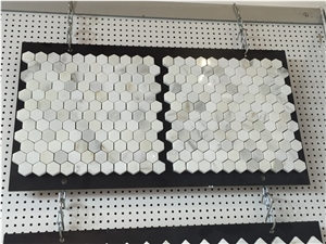 Bianco Carrara Marble Round Chips Mosaic Tiles Panel