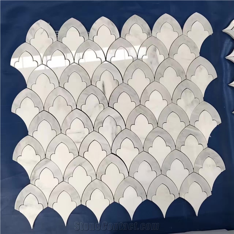 Bianco Carrara Marble Spray Wave Mosaic Design