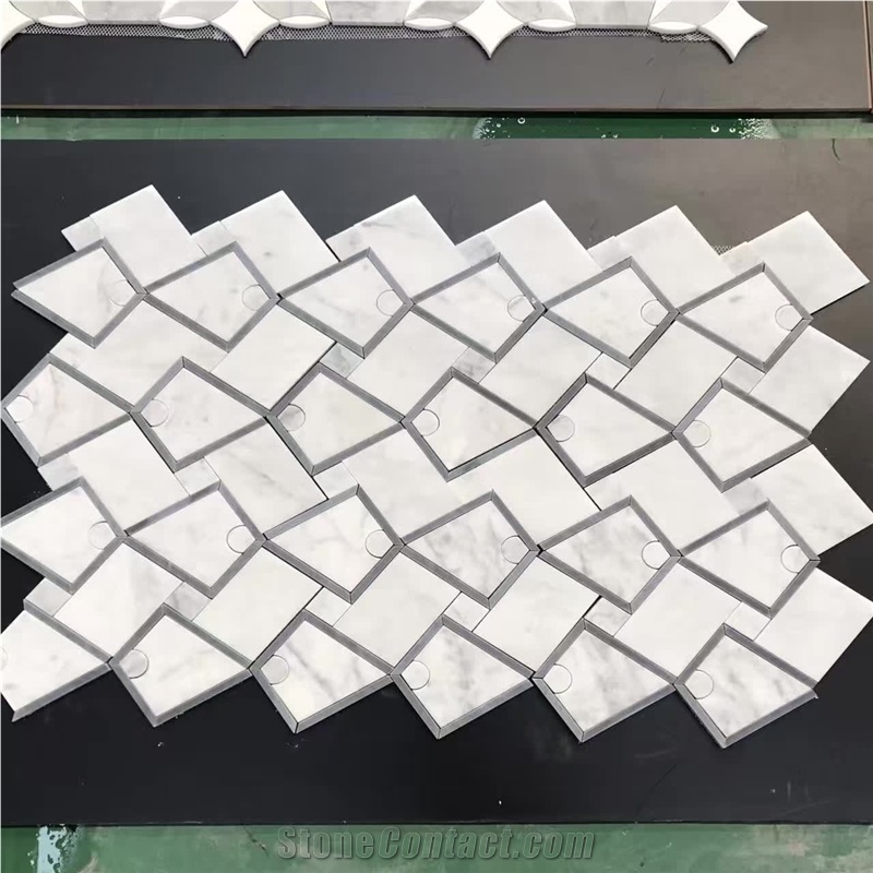 Bianco Carrara Marble Spray Wave Mosaic Design