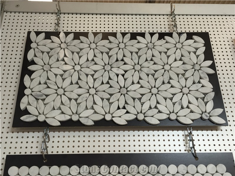 Bianco Carrara White Marble Flower Design Wall Mosaic