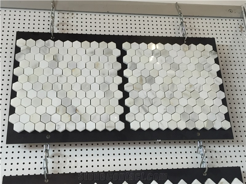 Calacatta Gold Marble Polygon Mosaic Kitchen Wall Splash