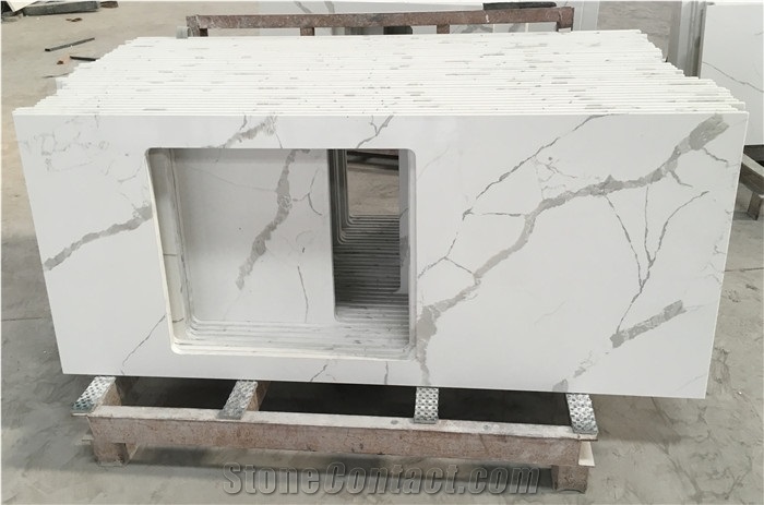 Calacatta Flutter Quartz Stone Kitchen Countertops Project