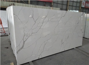Calacatta White Quartz Stone Customized Design Slab