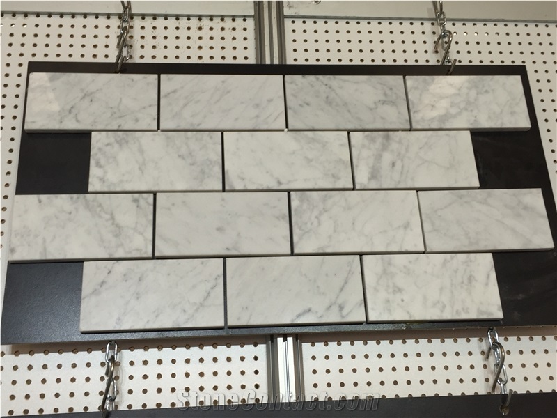 Carrara White Polished Brick Mosaic Tile Wall Panel