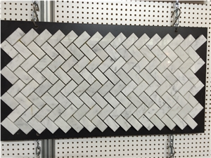 Carrara White Polished Brick Mosaic Tile Wall Panel