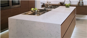 Carrara White Quartz Kitchen Prefab Cut Slab