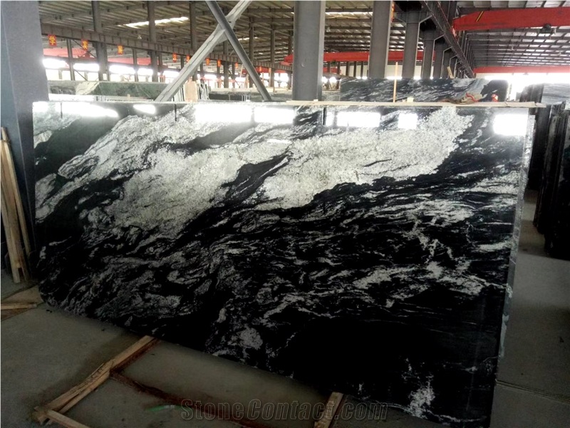 China Black Cosmic Grey Wave Granite Slab