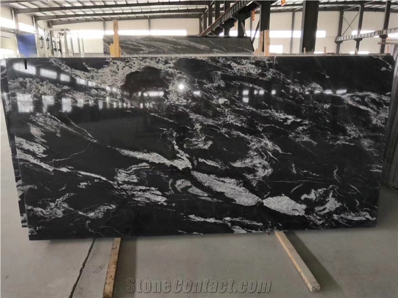 China Fantasy Cosmic Black Granite Slab, Flooring