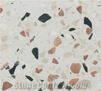 China White Cement Terrazzo Tile with Red Chips