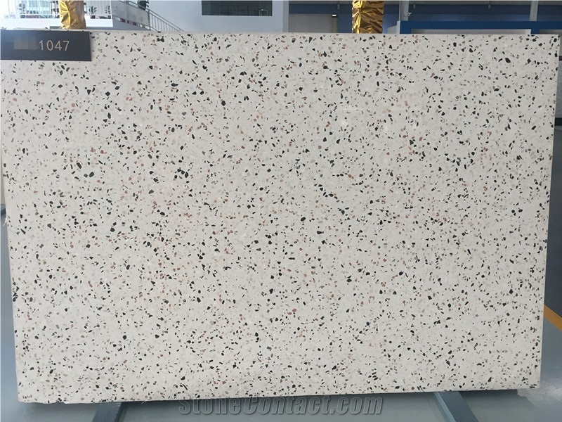 China White Cement Terrazzo Tile with Red Chips