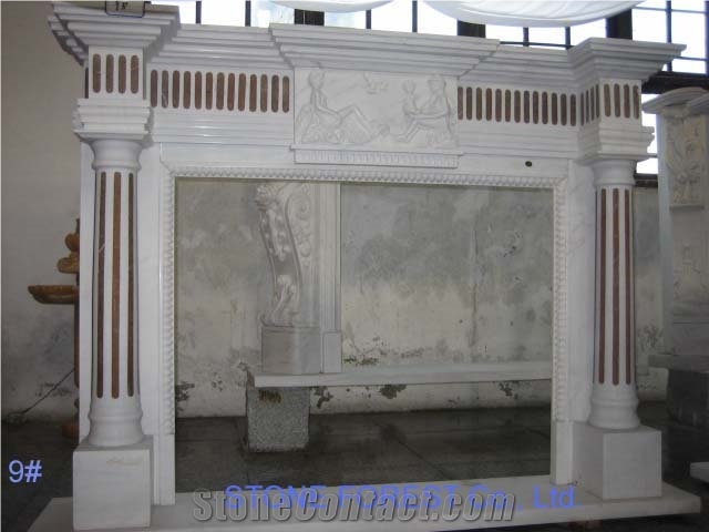 China White Marble Fireplace Mantel with Column