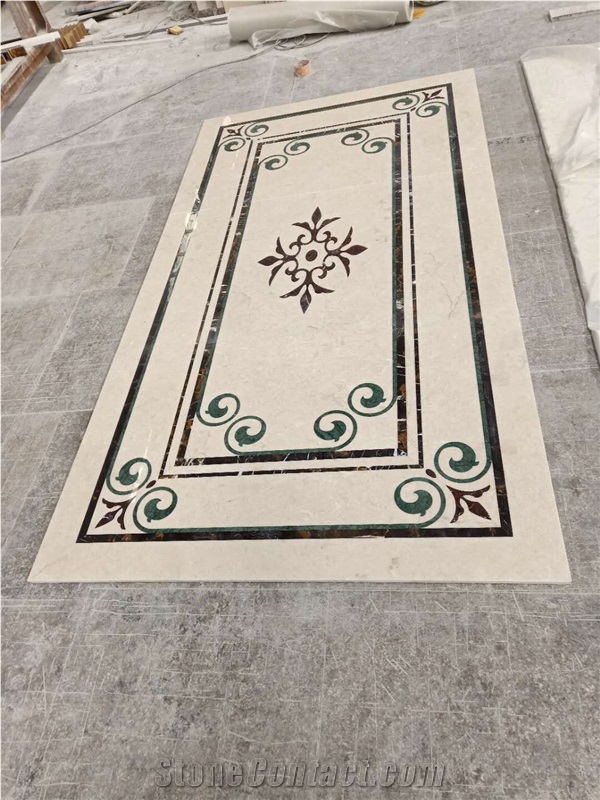 Crema Marfil Marble Lobby Floor Polished Medallion Carpet