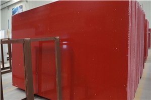 Crystal Red Quartz Stone Slab for Commercial Kitchen Design