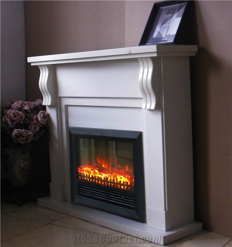 Crystallized White Artficial Marble Modern Fireplace