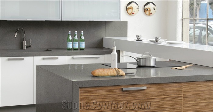 Dark Grey Quartz Stone Kitchen Countertop / Island