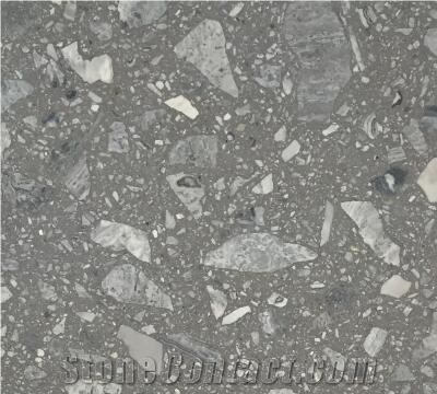Dark Grey Terrazzo Tile Slab with Granite Look