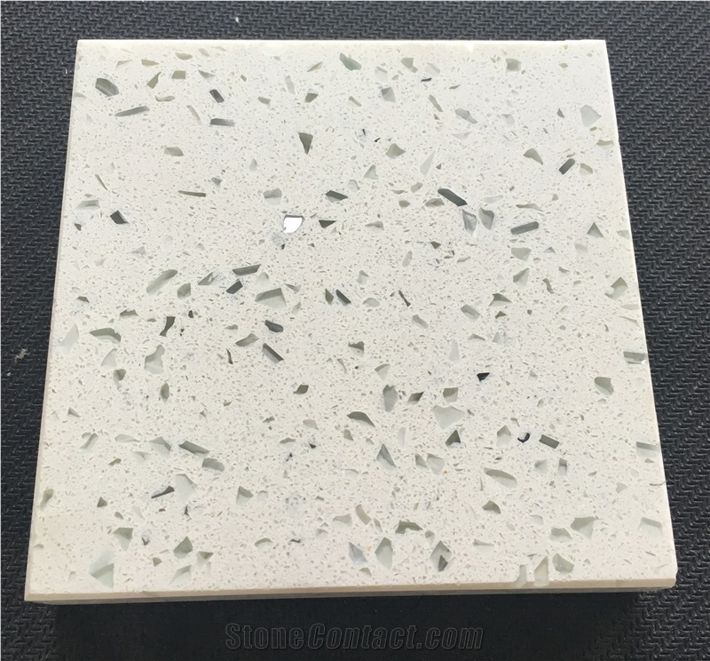 Glass Galaxy Crystal White Quartz Stone Kitchen Slab