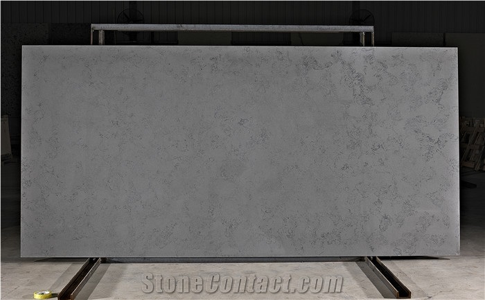Grey Carrara Quartz Stone Kitchen Slab Prefab