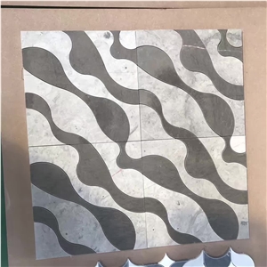 Grey Wooden Mix Pietra Grey Marble Spray Wave Mosaic