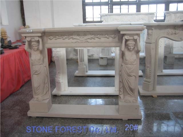 Lady Carving Design White Marble Fireplace Mantel