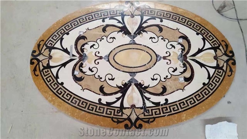 Oval Shaped Marble Waterjet Medallion Floor Cover