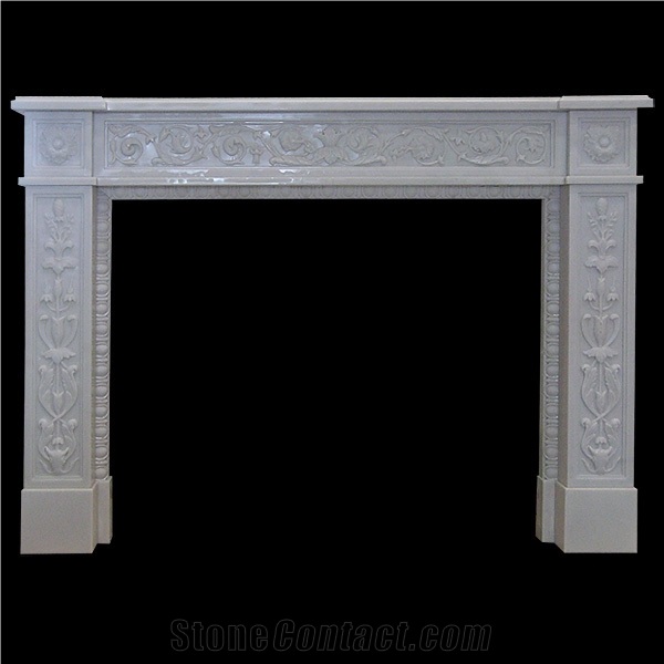 Polished Cystal White Marble Stone Fireplace