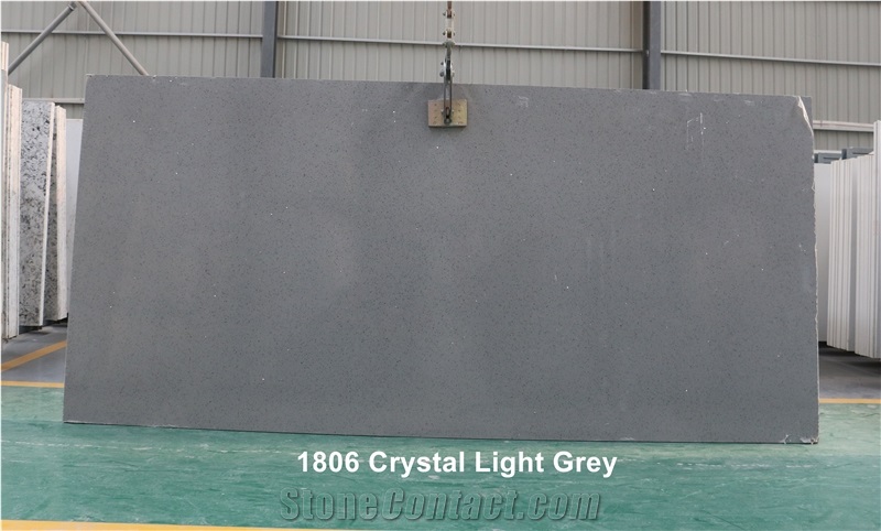 Polished Grey Crystal Quartz Stone Slab for Kitchen