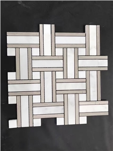 Polished White Marble Basketweave Mosaic Wall Panel