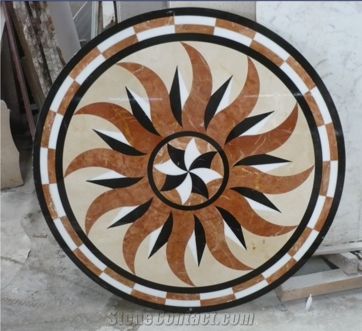 Rosso Alicante Marble Floor Water-Jet Medallion