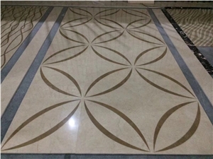 Royal Beige Marble Square Floor Medallion Pattern
