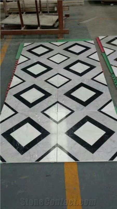 Royal Beige Marble Square Floor Medallion Pattern
