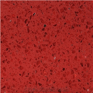 Solid Galaxy Red Crystal Scarlet Quartz Stone Kitchen Slab Design