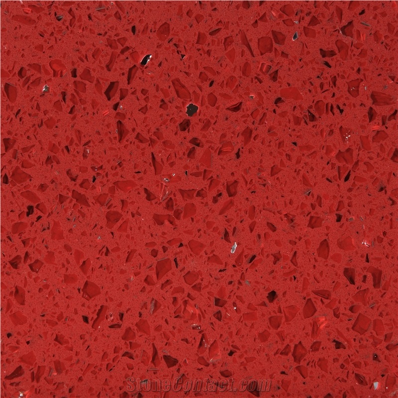Solid Surface Crystal Red Quartz Stone Kitchen Slab