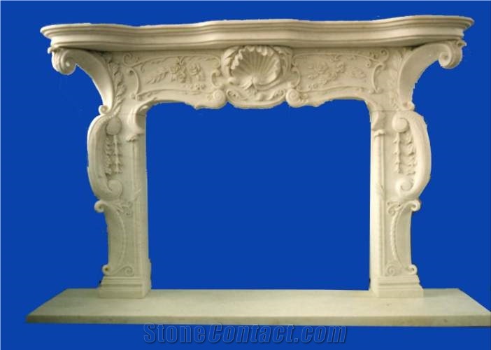 Sunny Beige Marble Fireplace Hearth with Post