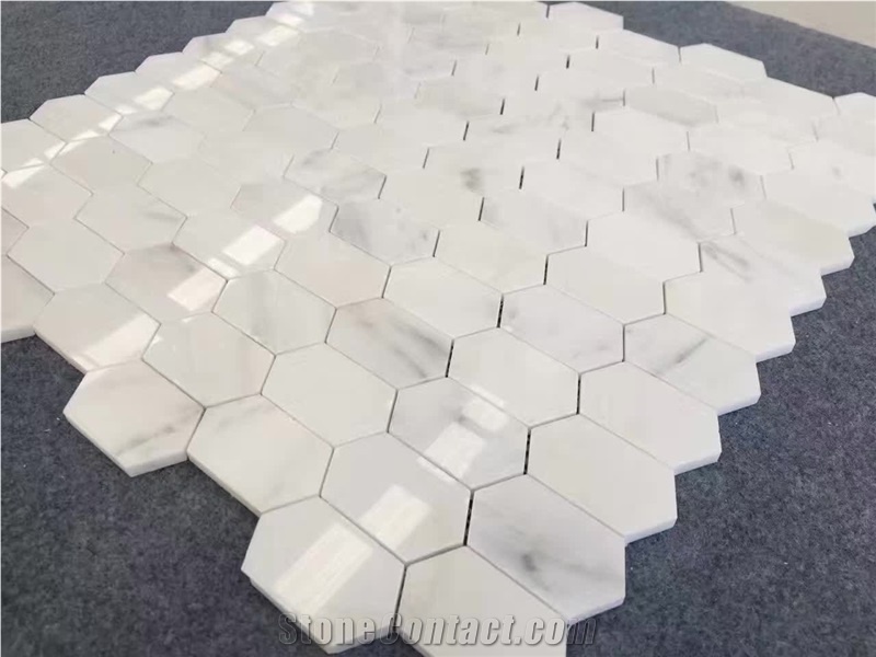 Thassos White Marble Hexagon Mosaic Wall Tile