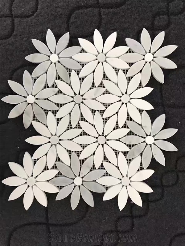 Wall Art Flower Mosaic White Marble Design