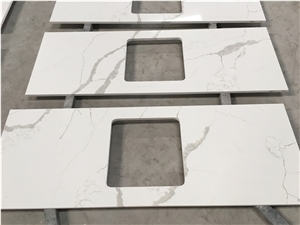 White Calacatta Quartz Stone Kitchen Countertops