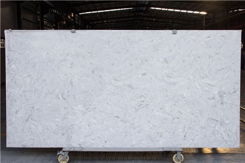 White Fusion Quartz Stone Slab for Commercial Countertop