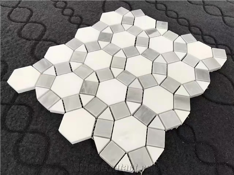 White Mabrle Round Chips Mosaic Pattern Wall Panel