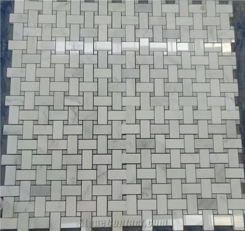 White Marble Basketweave Mosaic Tile Walling