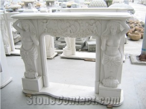 White Marble Fireplace by Handcaving Flower Design